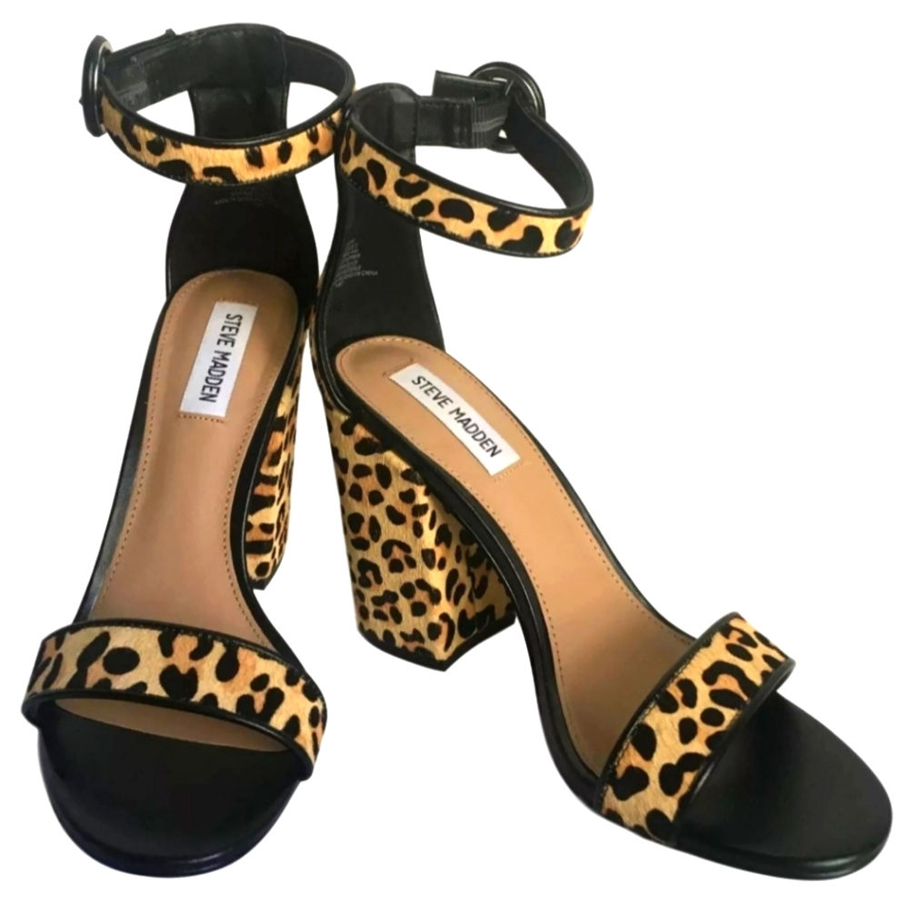 STEVE MADDEN CALF HAIR BLOCK HEEL SANDAL